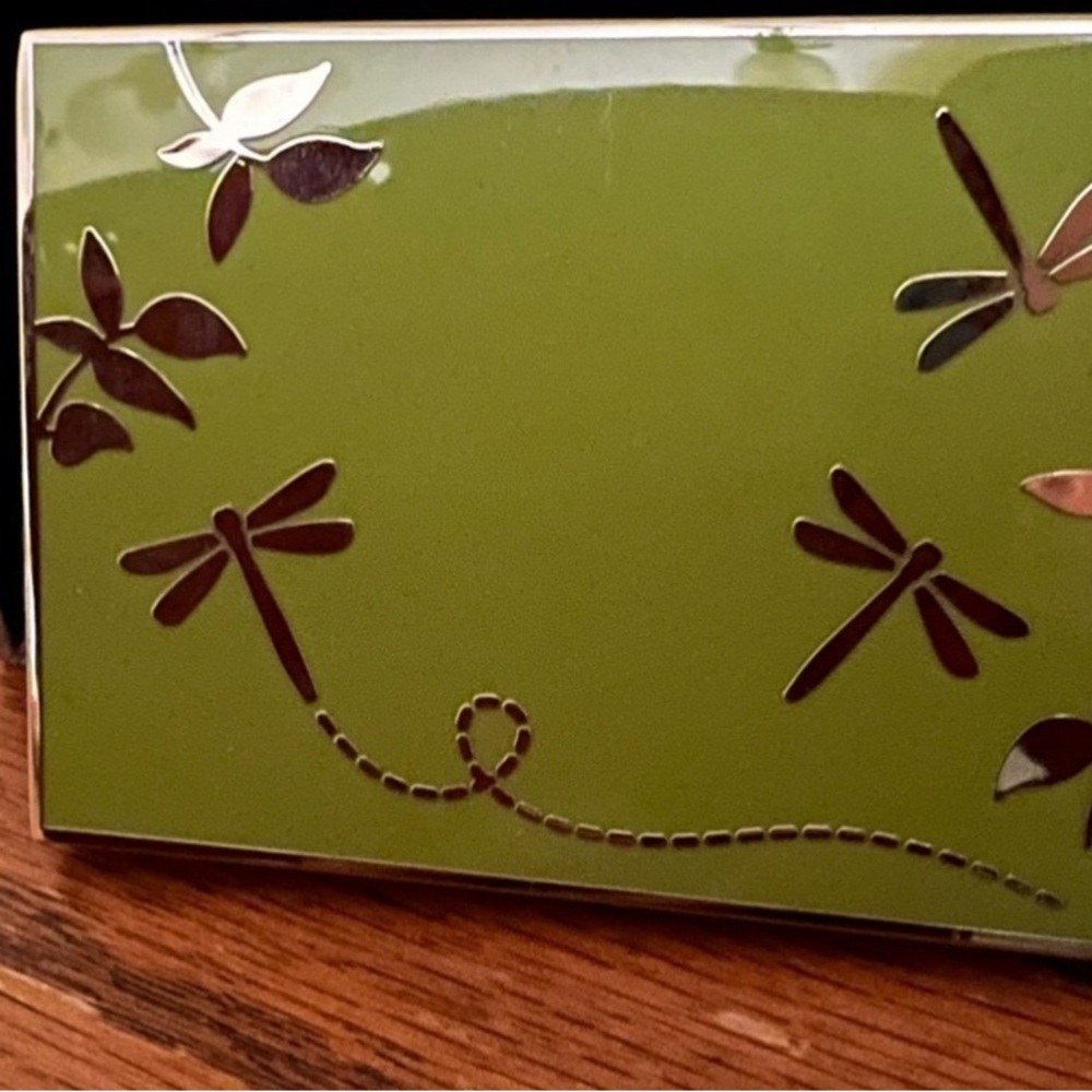Dragonflies Mirrored Business Card Case. Highly polished Apple Green color.